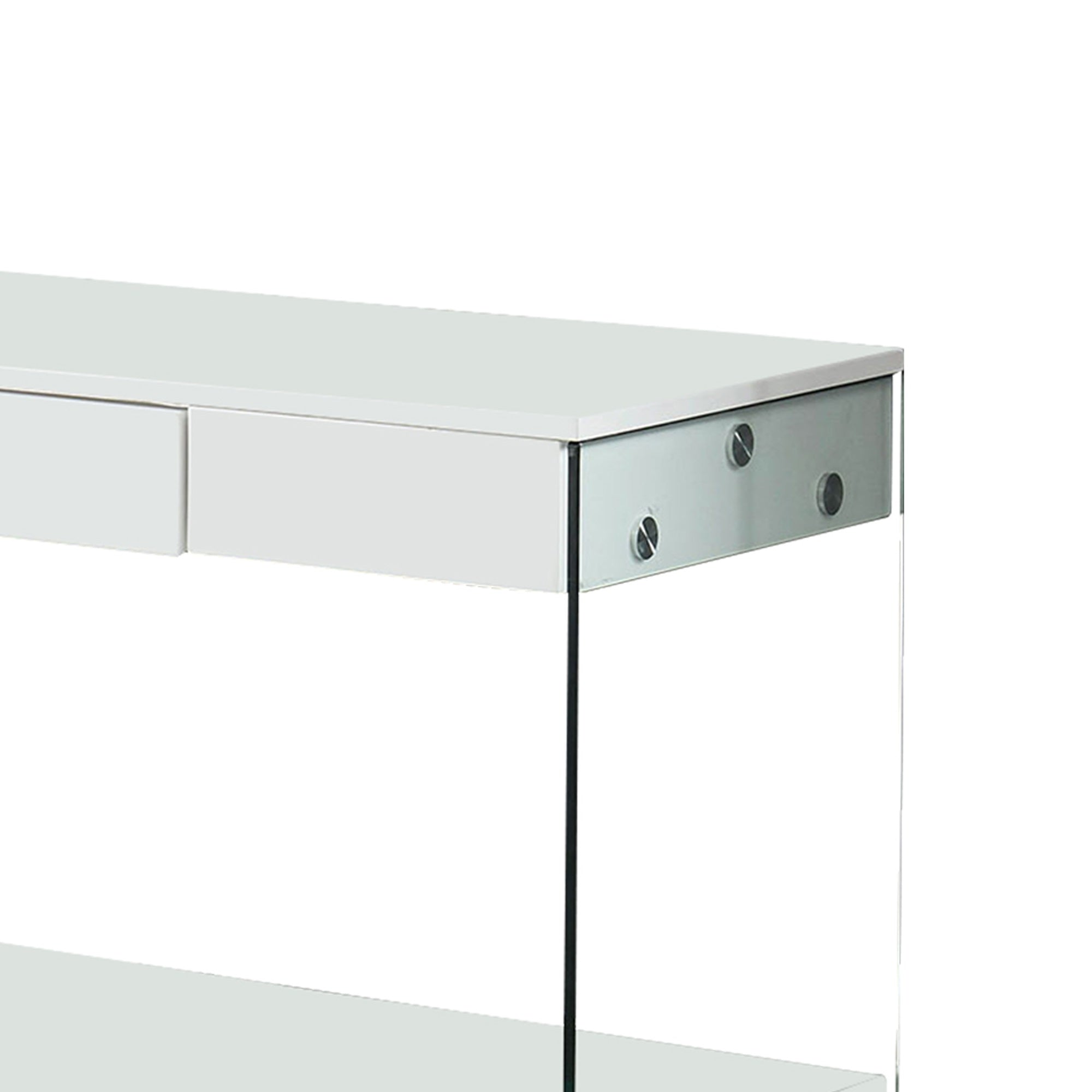 Contemporary Style Plastic Tv Stand With Glass Side Panels, White