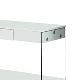 Contemporary Style Plastic Tv Stand With Glass Side Panels, White