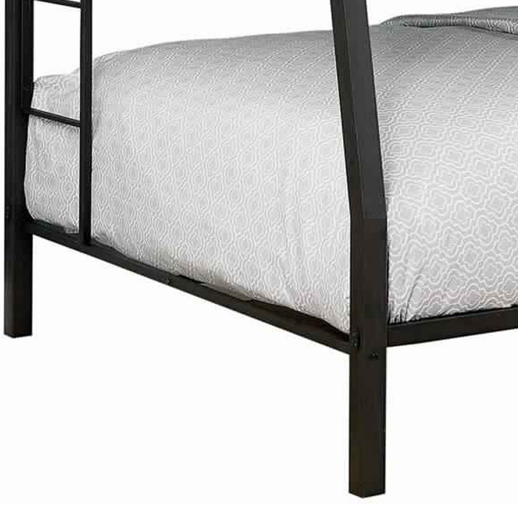 Horizontal Slatted Metal Full Over Queen Bunk Bed With 2 Ladders, Black