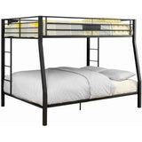 Horizontal Slatted Metal Full Over Queen Bunk Bed With 2 Ladders, Black