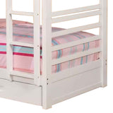 Transitional Twin Over Twin Bed With Attached Ladder And Drawers, White