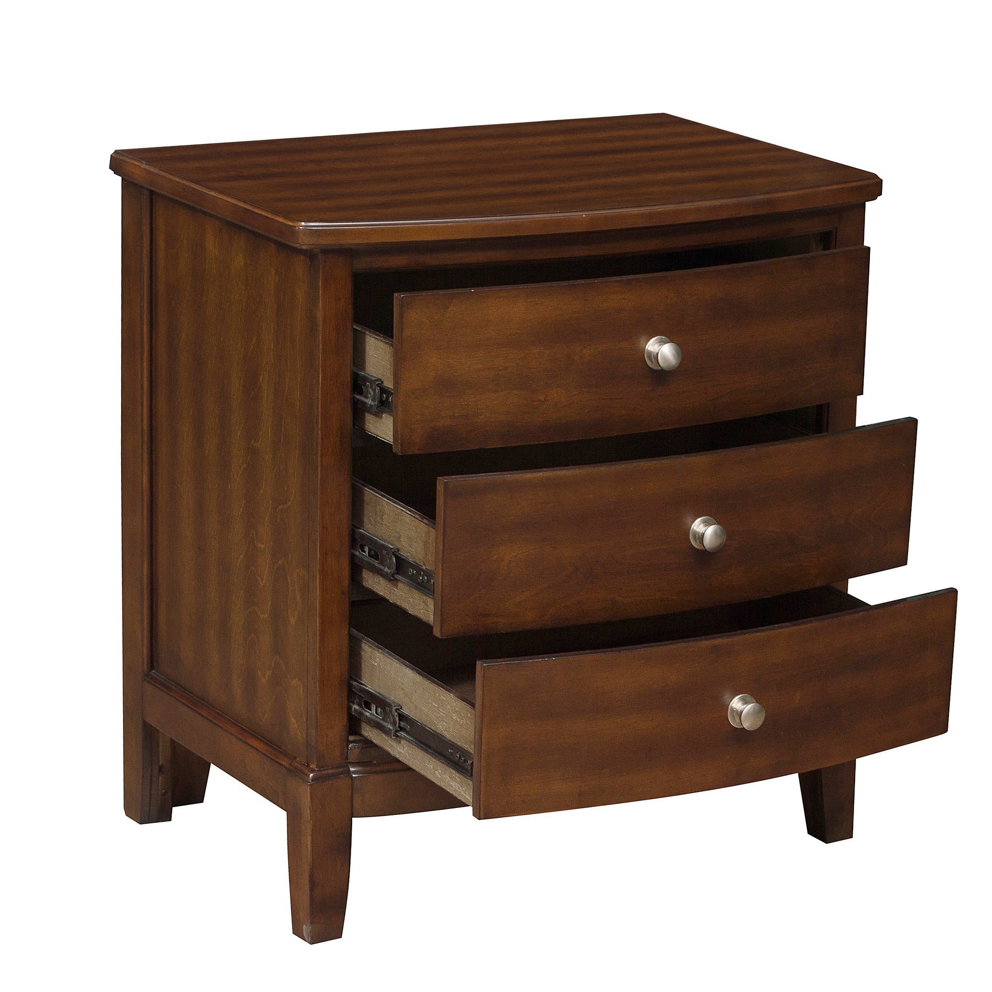 Wooden Nightstand With 3 Spacious Drawers And Knobs, Brown