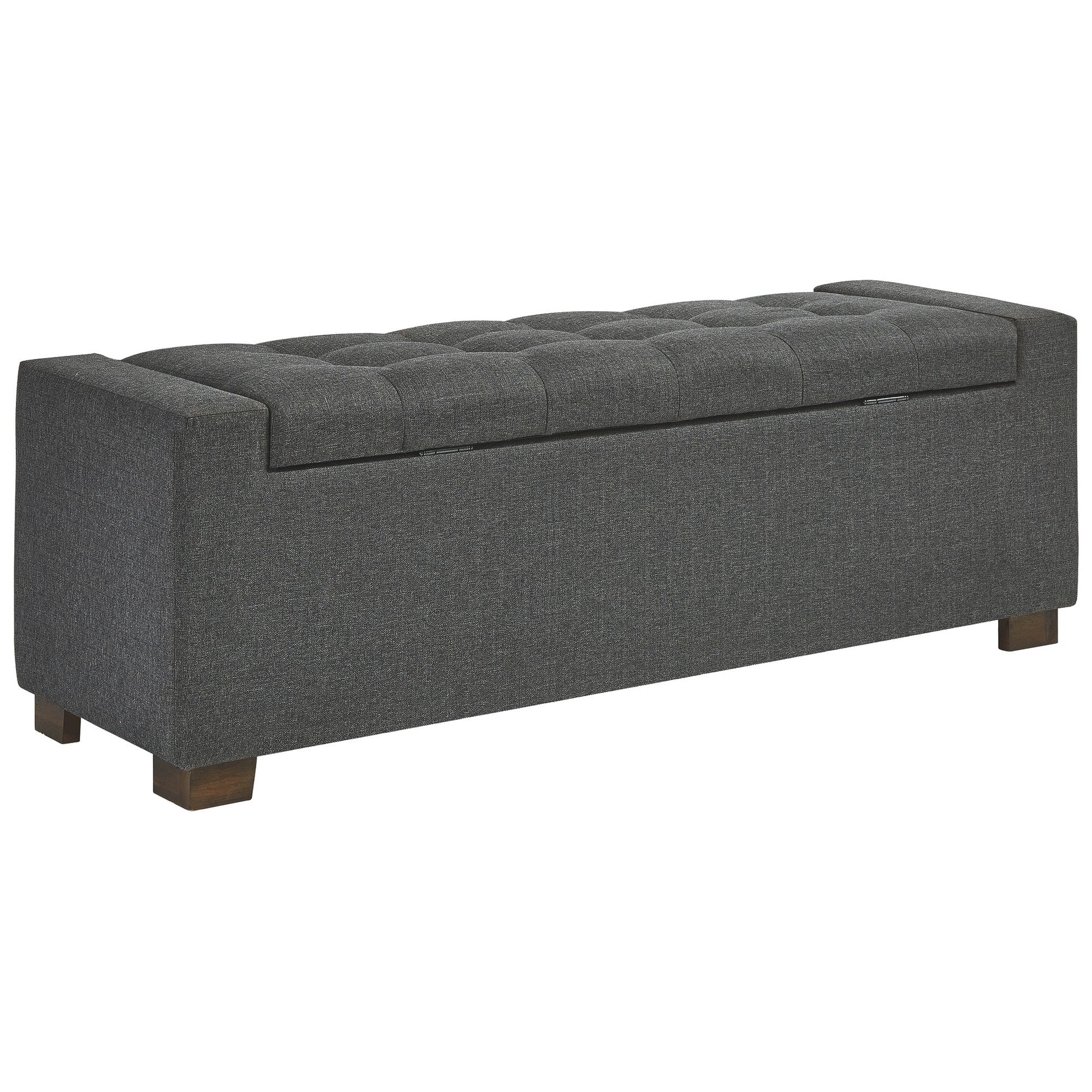 Fabric Tufted Seat Storage Bench With Block Feet, Dark Gray