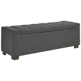 Fabric Tufted Seat Storage Bench With Block Feet, Dark Gray