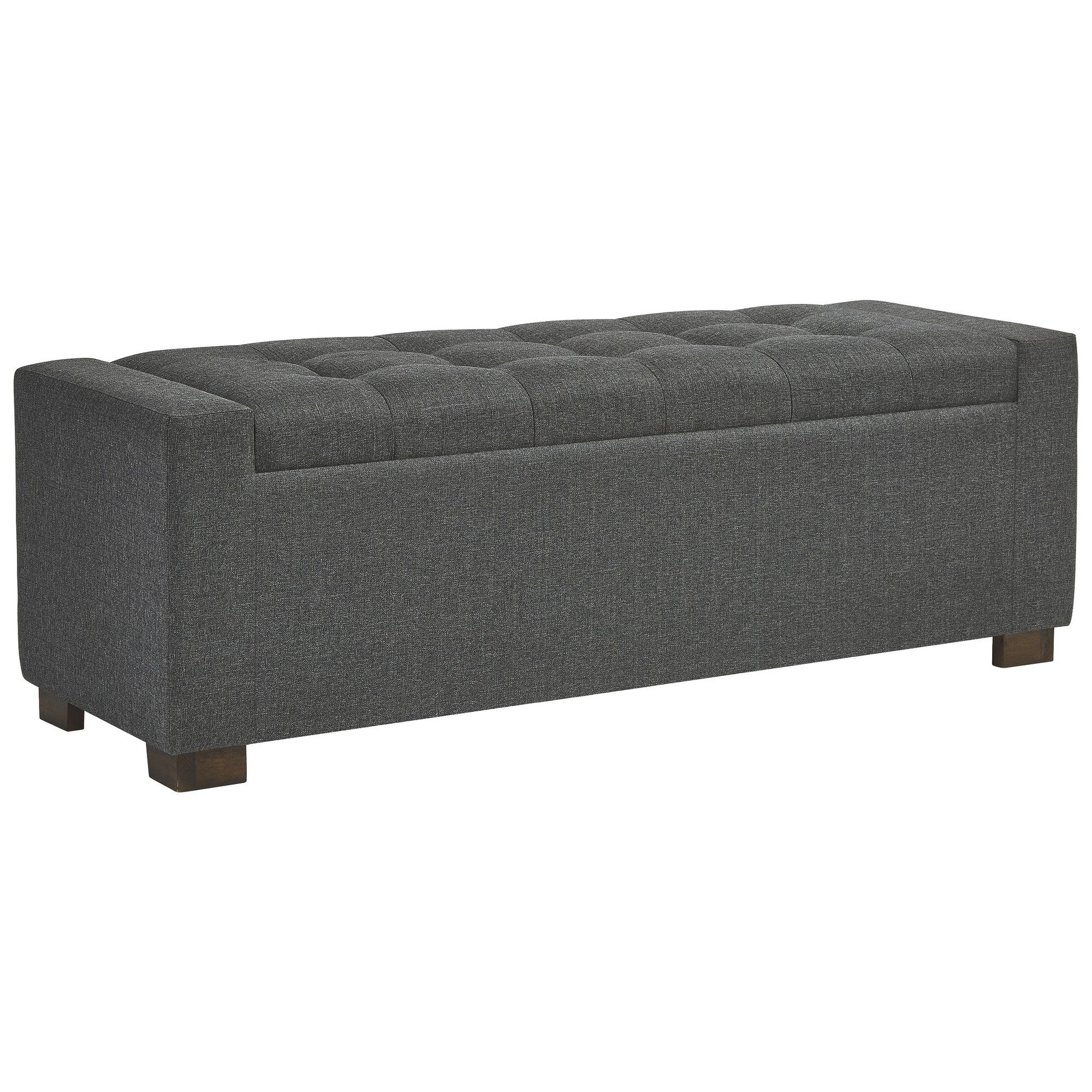 Fabric Tufted Seat Storage Bench With Block Feet, Dark Gray