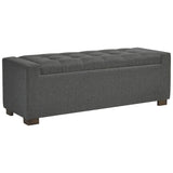 Fabric Tufted Seat Storage Bench With Block Feet, Dark Gray