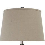 150 Watt Ceramic Body Table Lamp With Tapered Fabric Shade, Green And Beige