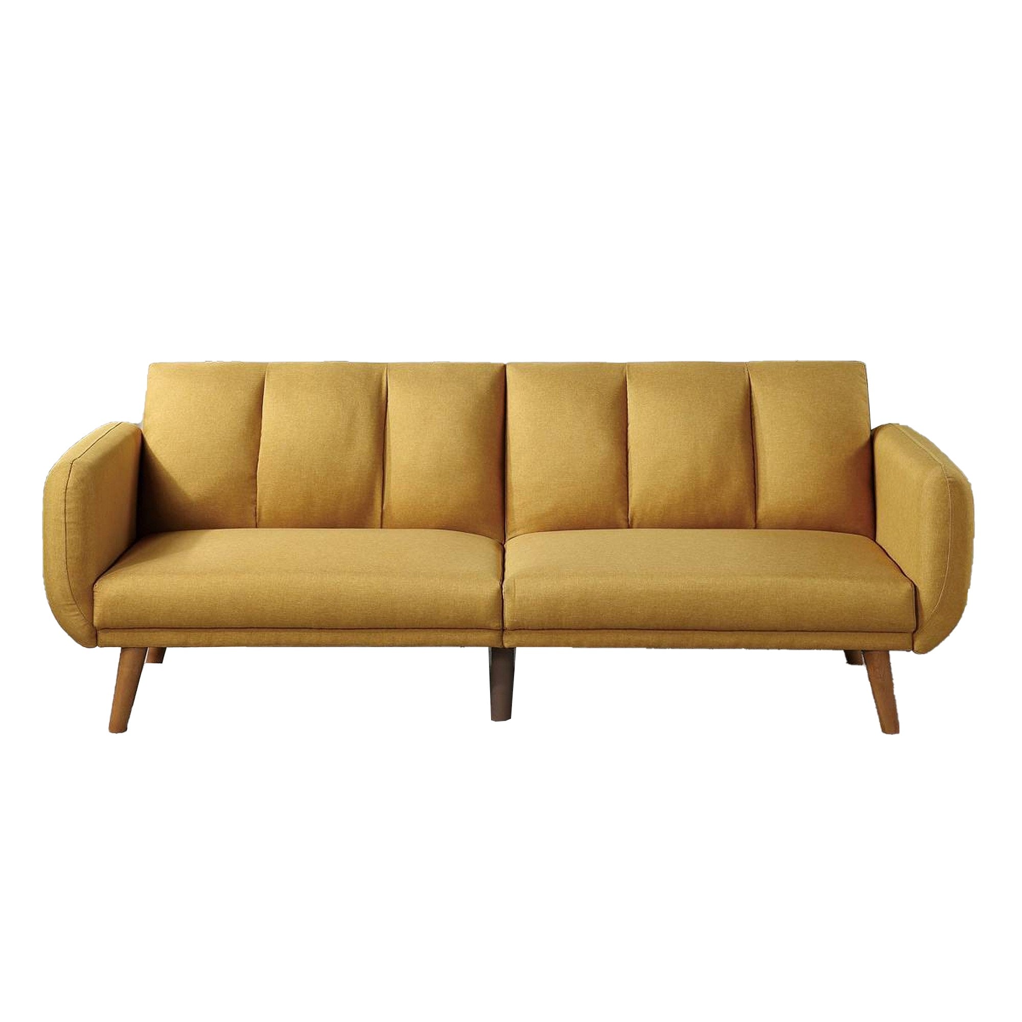 Adjustable Upholstered Sofa With Track Armrests And Angled Legs, Yellow