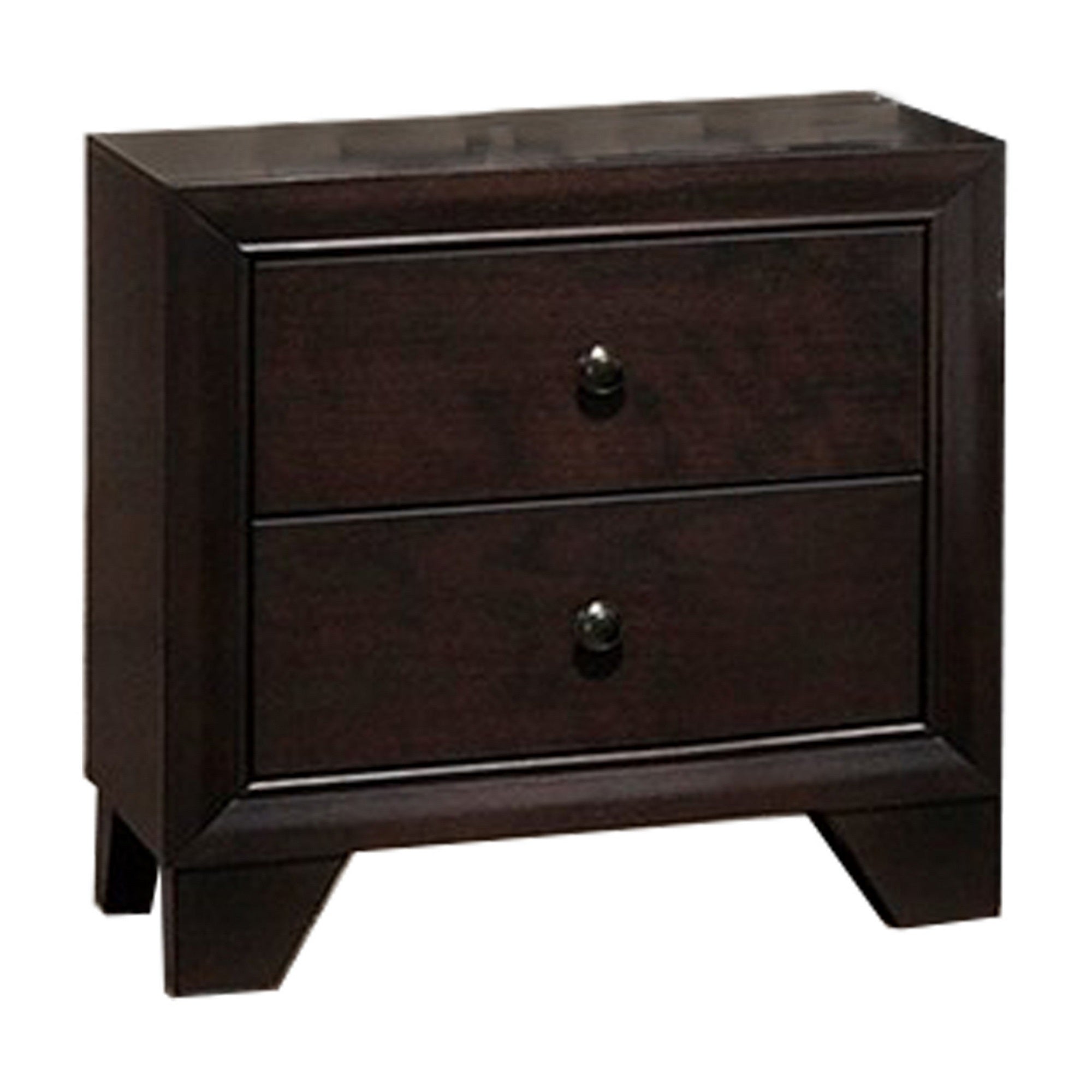 Transitional Wooden Nightstand With Two Spacious Drawers, Brown