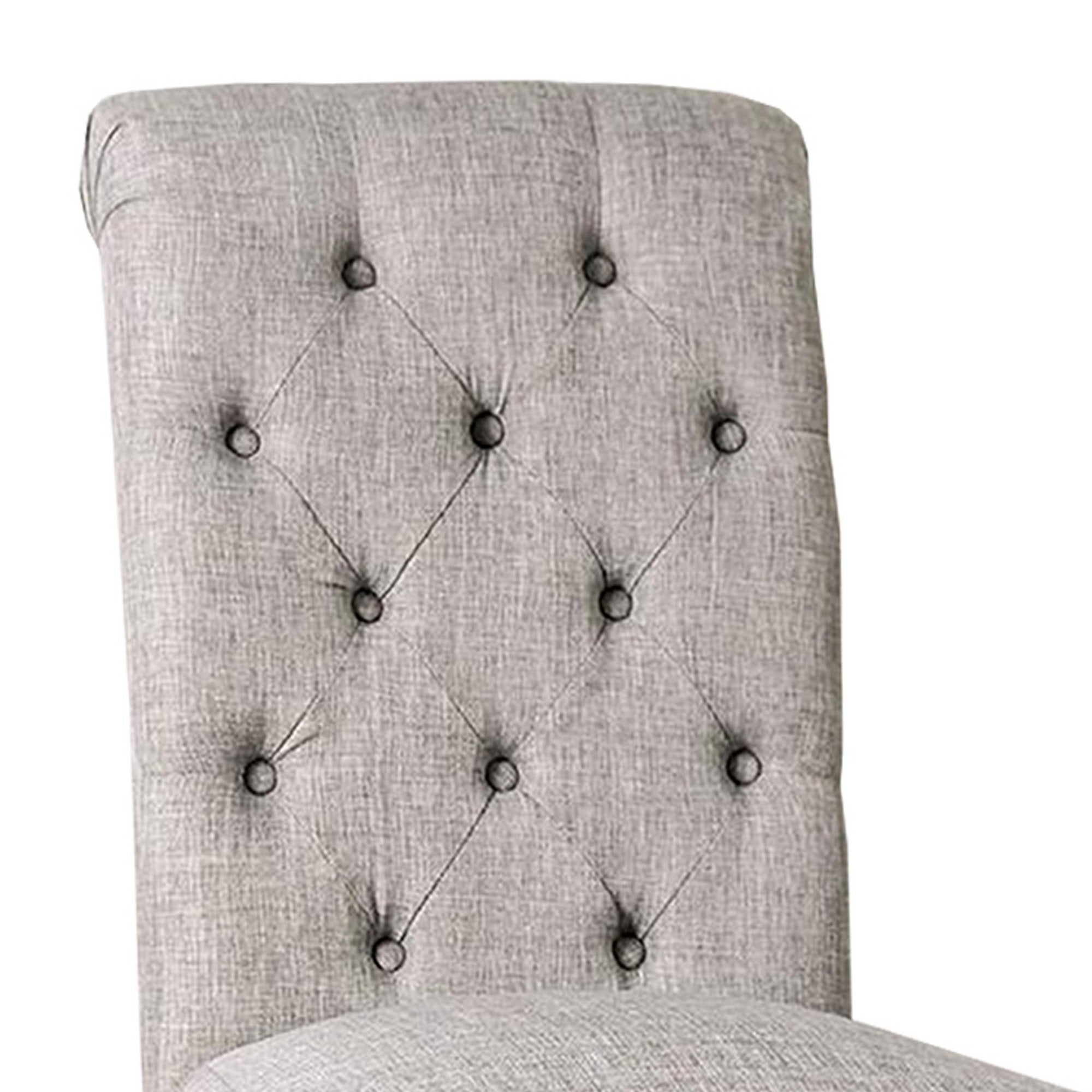 Side Chair With Button Tufted Backrest, Set Of 2, Gray