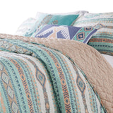3 Piece King Quilt Set With Geometric Pattern, Blue
