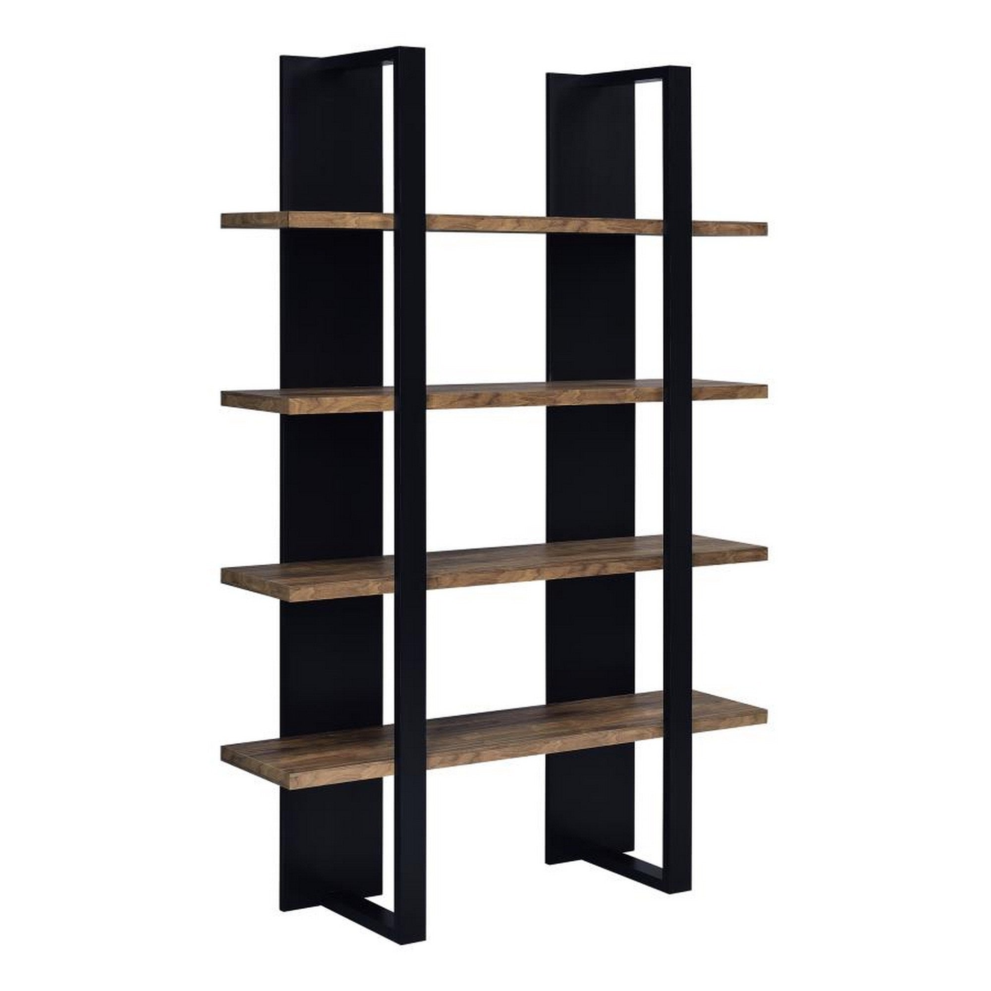 Bookcase With 4 Tier Shelves And Wooden Frame, Brown And Black