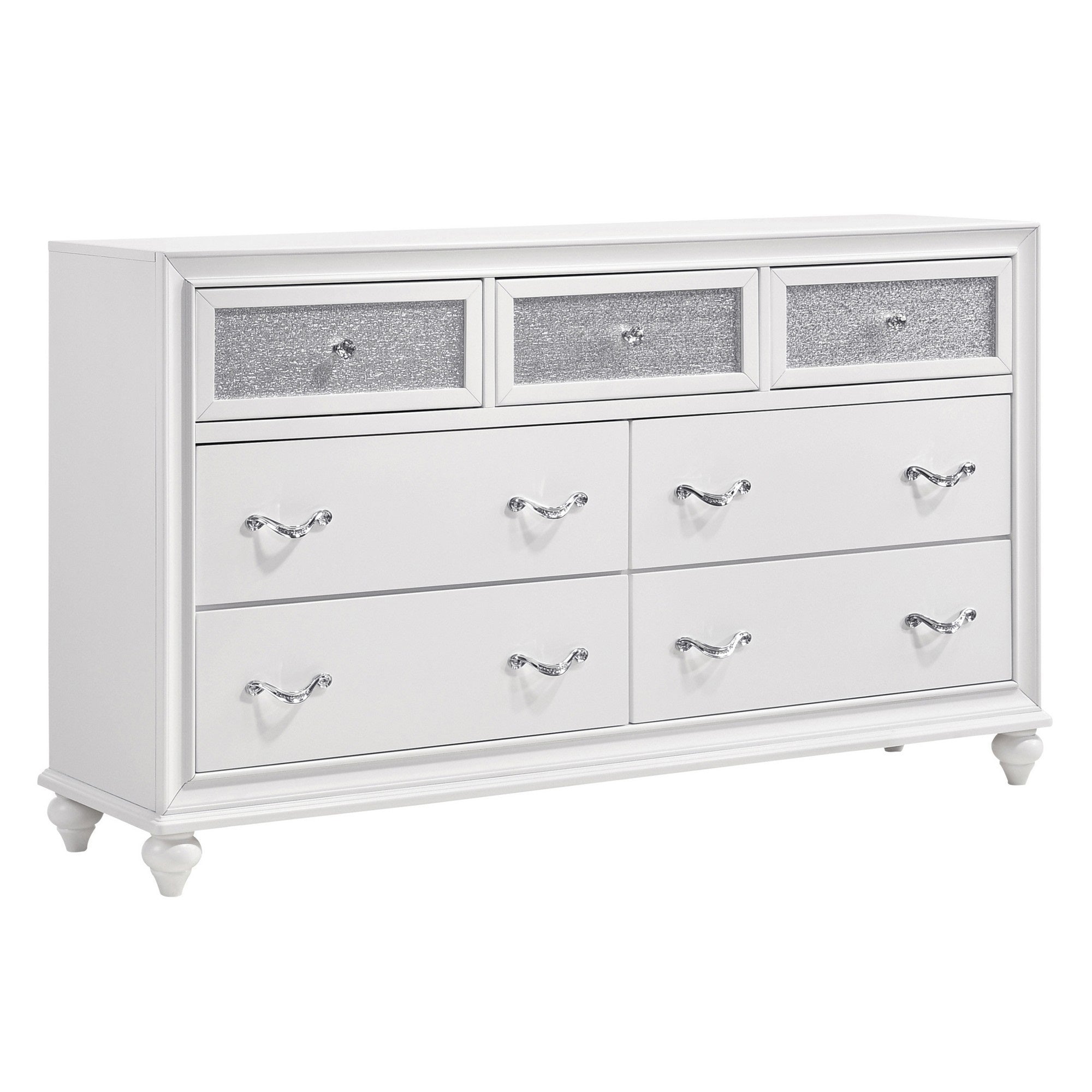 Dresser With 7 Drawers And Glitter Acrylic Front, White
