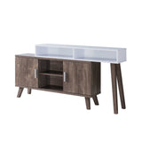 2 Tier Console Table With 4 Compartments And Cabinets, White And Brown