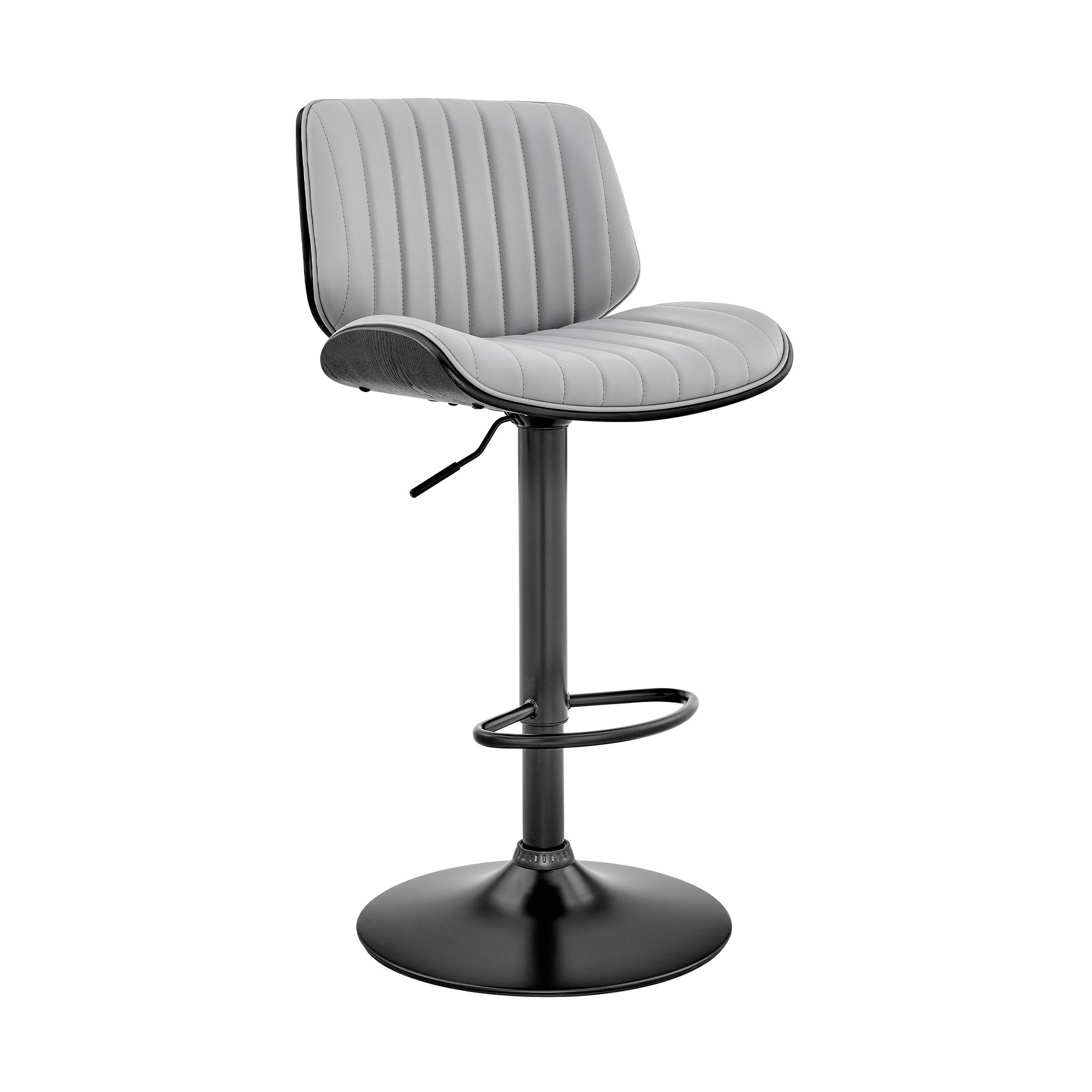 Barstool With Channel Tufted Leatherette Seat, Gray And Black