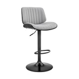 Barstool With Channel Tufted Leatherette Seat, Gray And Black