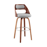 30 Inch Leatherette Barstool With Cut Out Back, Gray And Brown