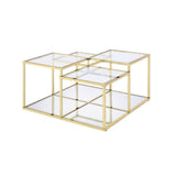 Coffee Table With Glass Top And Tubular Frame, Gold