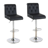 Adjustable Barstool With Rolled Button Tufted Back, Set Of 2, Black