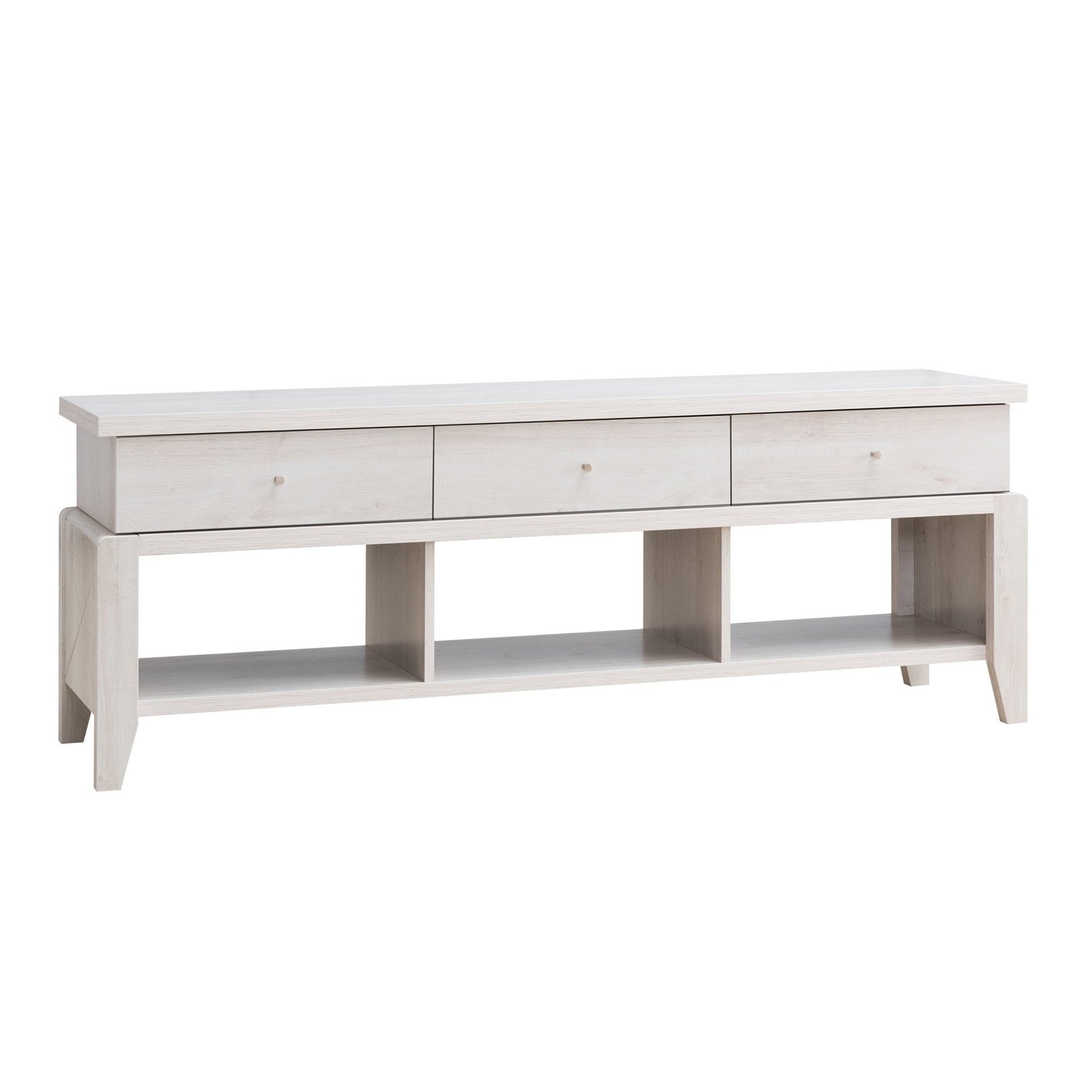 60 Inch Modern Tv Media Entertainment Console, 3 Drawers, Wood, White, Oak