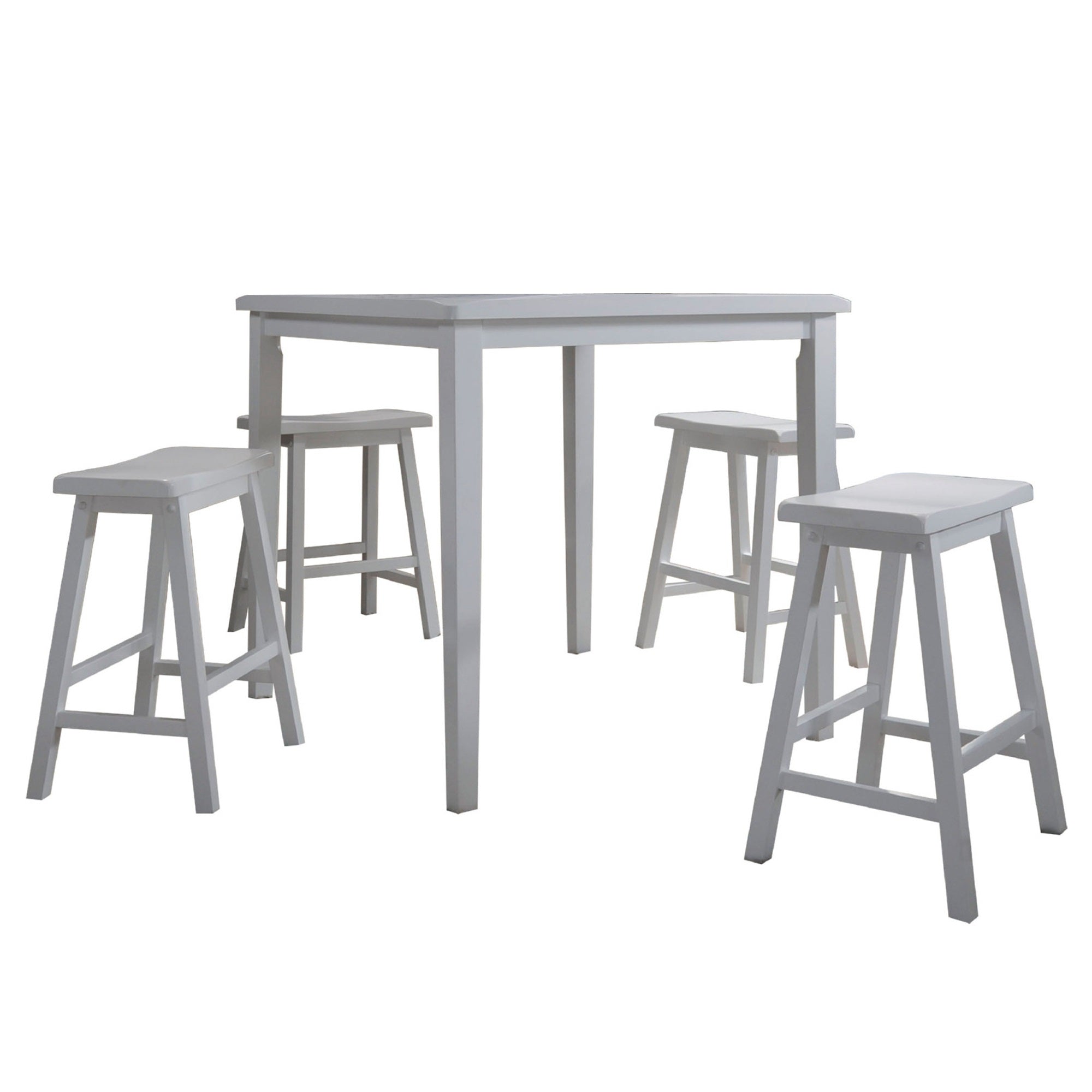 Gael 36 Inch Counter Height Square Dining Table Set, 4 Stools, Wood, White