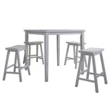 Gael 36 Inch Counter Height Square Dining Table Set, 4 Stools, Wood, White