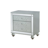 Gina 29 Inch Modern Glam Nightstand, Round Crystal Knobs, Usb Ports, Silver