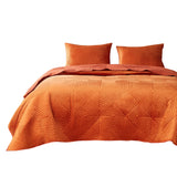 Ahab 2 Piece Velvet Twin Quilt Set, Diamond Quilting Design, Orange