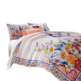 Tess Microfiber 3 Piece King Quilt Set, Peacock, Floral Print, Multicolor