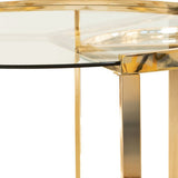 23 Inch Round Nesting Accent Tables, Glass Top, Metal Base, Set Of 2, Gold