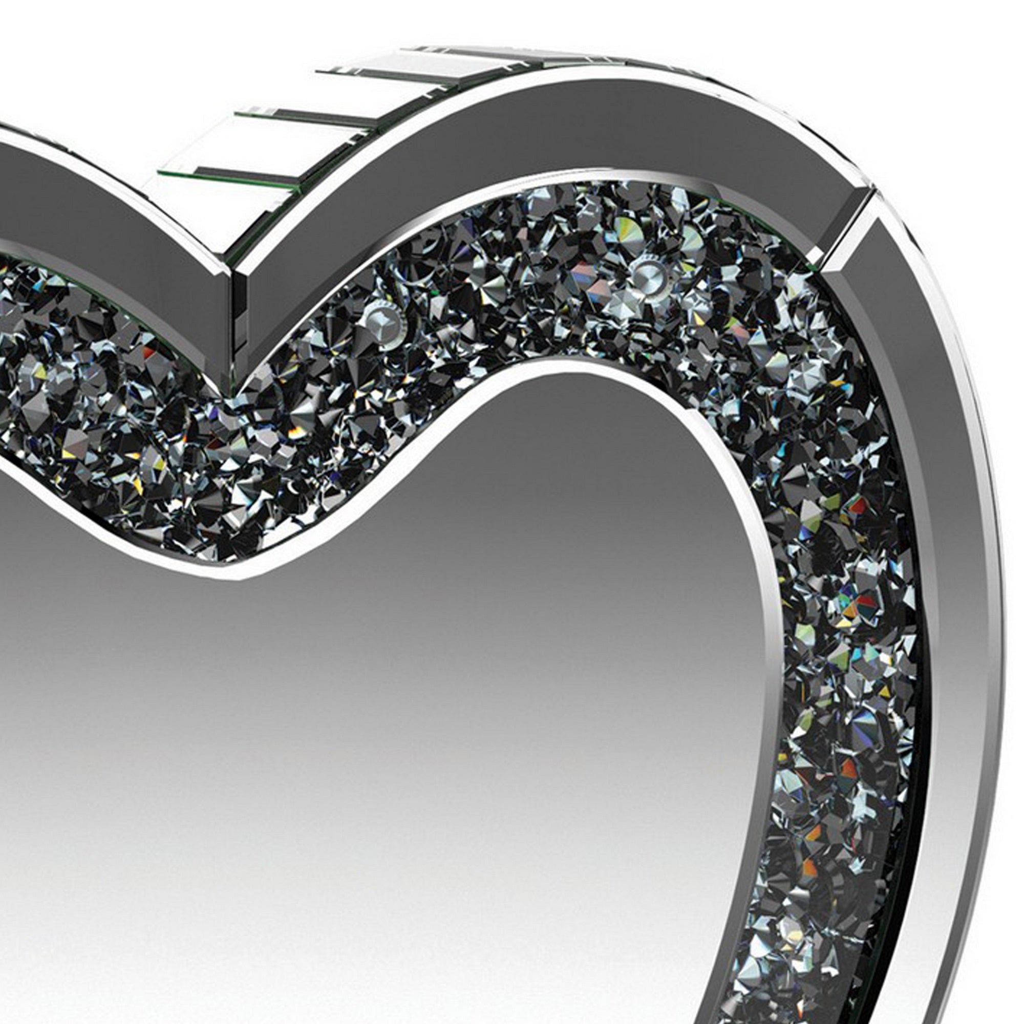 Theo 20 Inch Modern Vanity Table Mirror, Heart, Crystal Trim, Glass, Silver
