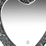 Theo 20 Inch Modern Vanity Table Mirror, Heart, Crystal Trim, Glass, Silver