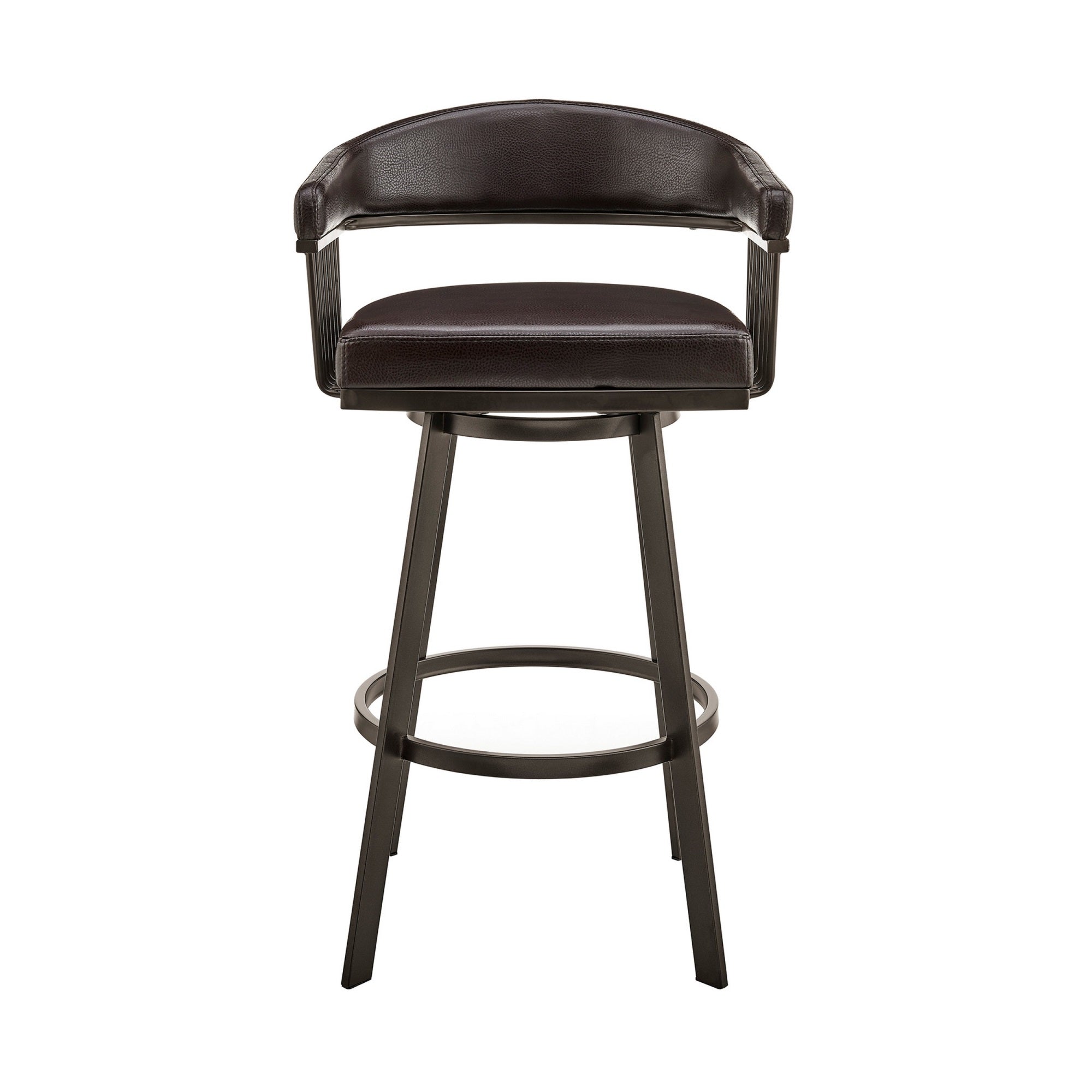 Oliver 26 Inch Modern Counter Stool, Vegan Faux Leather, Swivel, Dark Brown
