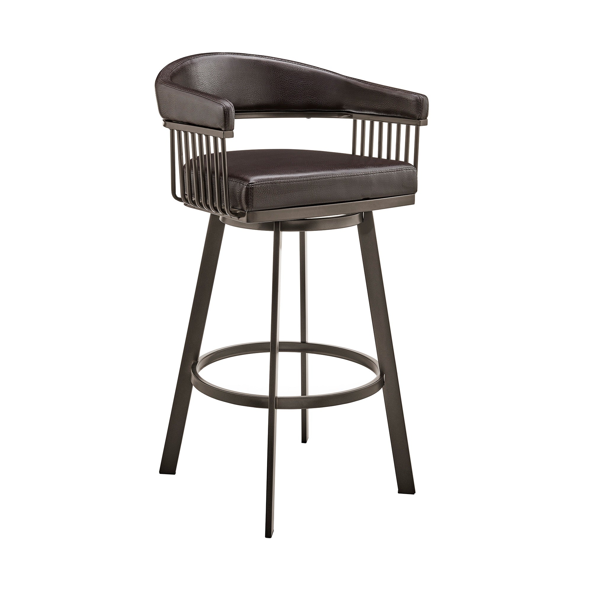 Oliver 26 Inch Modern Counter Stool, Vegan Faux Leather, Swivel, Dark Brown