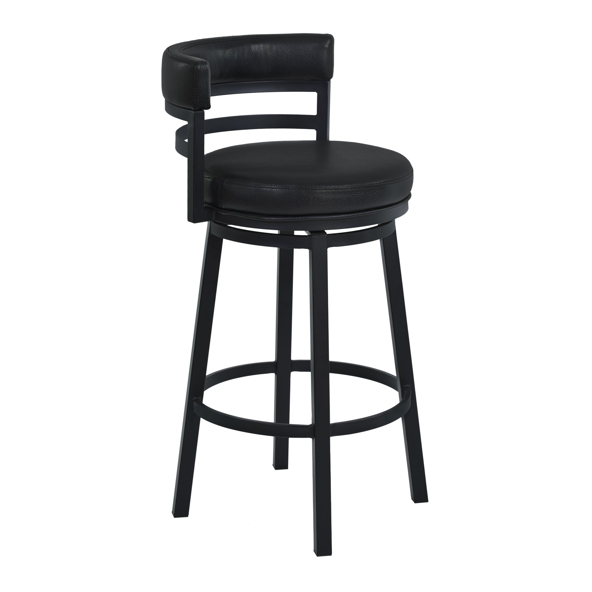 Eva 26 Inch Swivel Counter Stool Chair, Vegan Leather, Curved Back, Black