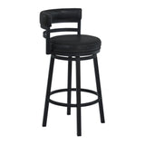 Eva 26 Inch Swivel Counter Stool Chair, Vegan Leather, Curved Back, Black