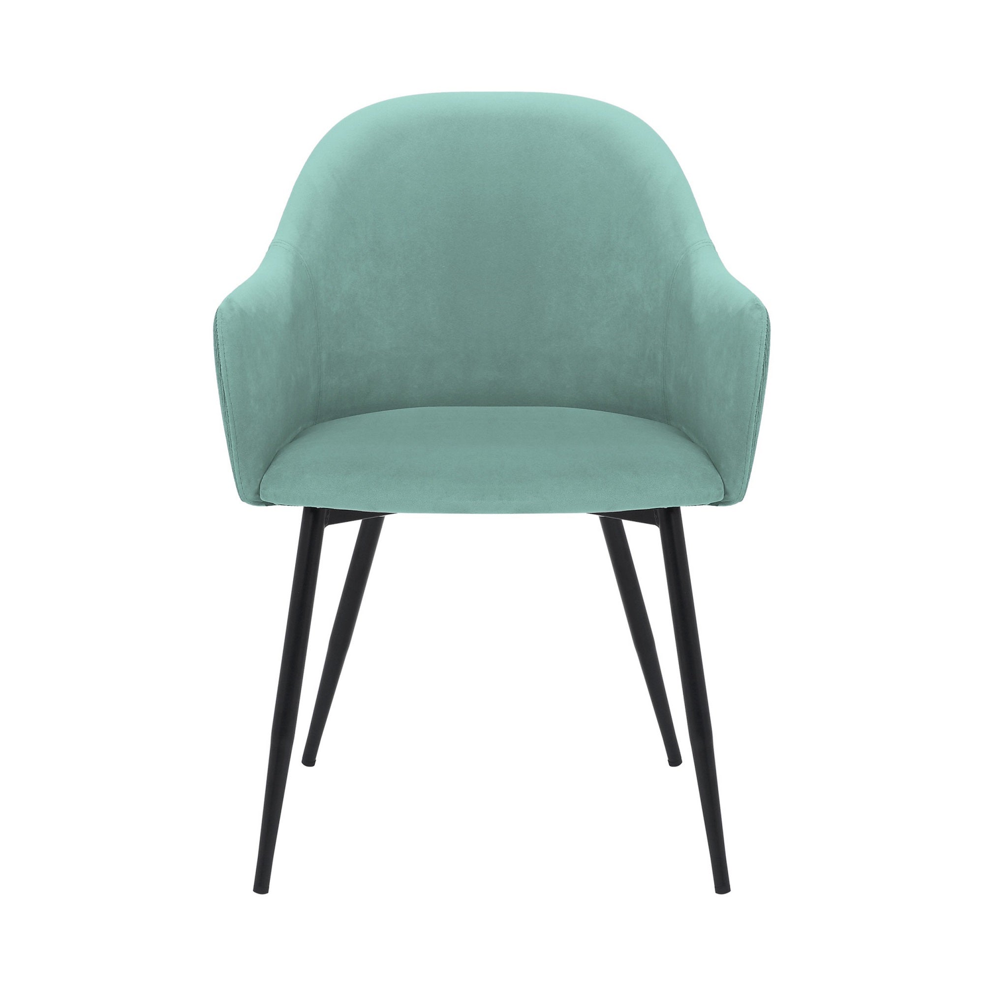 23 Inch Modern Dining Chair, Curved Back, Polyester, Metal Legs, Teal Blue