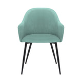 23 Inch Modern Dining Chair, Curved Back, Polyester, Metal Legs, Teal Blue