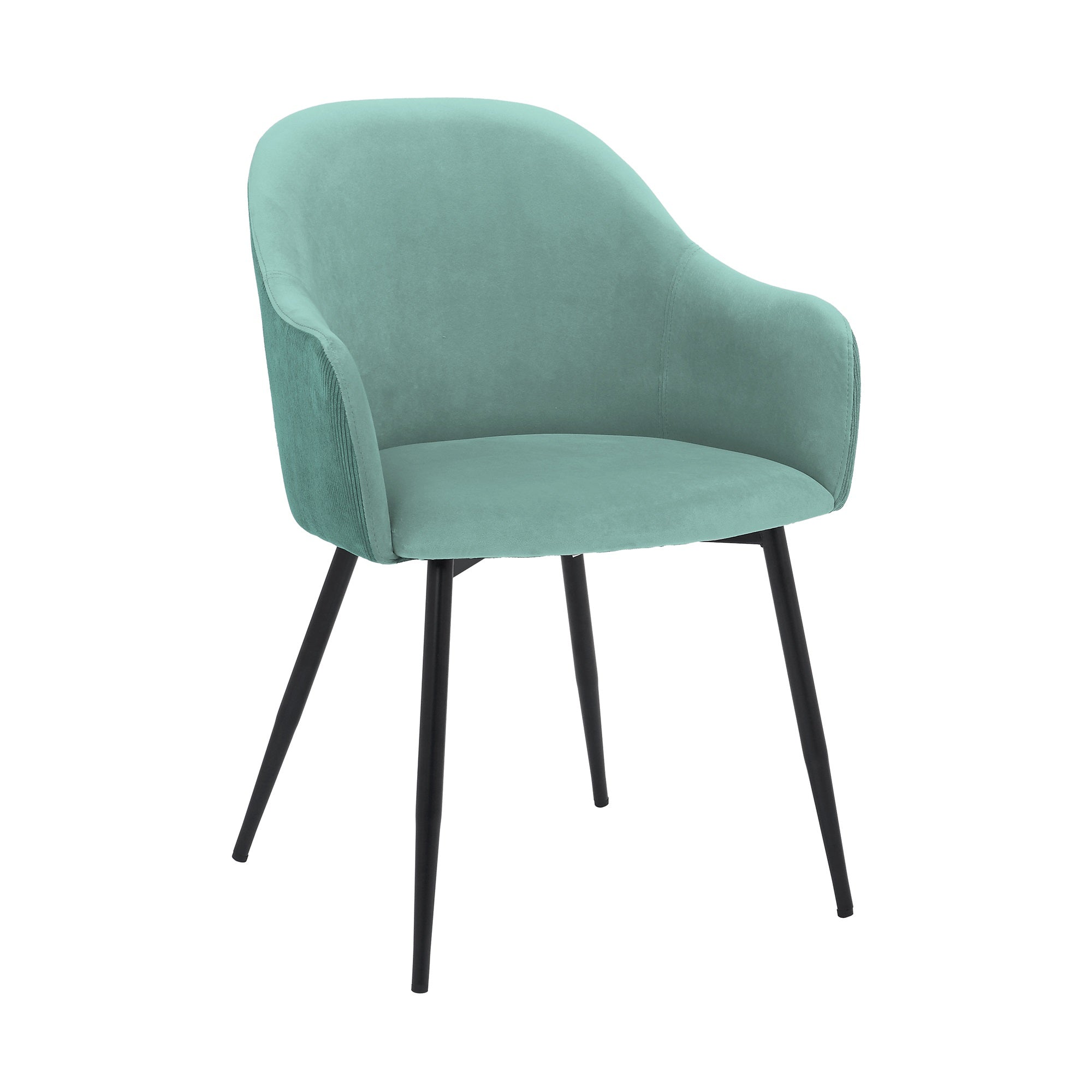 23 Inch Modern Dining Chair, Curved Back, Polyester, Metal Legs, Teal Blue