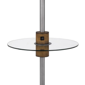 61 Inch Modern Floor Lamp, Glass Tray Table, 1 Usb Port, Antique Silver