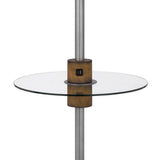 61 Inch Modern Floor Lamp, Glass Tray Table, 1 Usb Port, Antique Silver