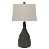 29 Inch Classic Table Lamp, Textured Lined Body, Ceramic, Charcoal Black