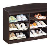 48 Inch Classic Wood Shoe Rack, 9 Cubbies, Elegant Wood Grains, Dark Brown