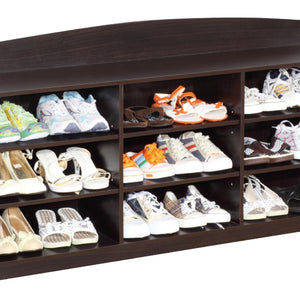 48 Inch Classic Wood Shoe Rack, 9 Cubbies, Elegant Wood Grains, Dark Brown