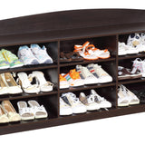 48 Inch Classic Wood Shoe Rack, 9 Cubbies, Elegant Wood Grains, Dark Brown