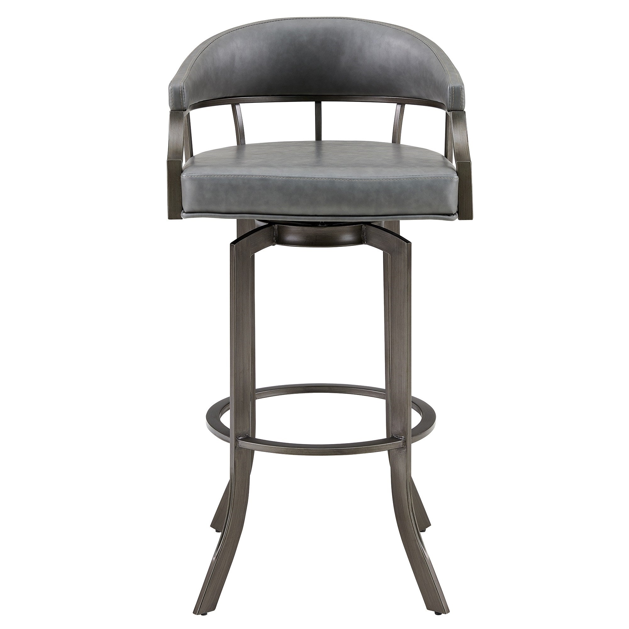 Blake 30 Inch Modern Vegan Faux Leather Bar Stool, Swivel, Metal Legs, Gray