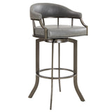 Blake 30 Inch Modern Vegan Faux Leather Bar Stool, Swivel, Metal Legs, Gray