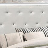 Eli Modern Wood Queen Bed, Crystal Tufted Headboard Led, White Faux Leather