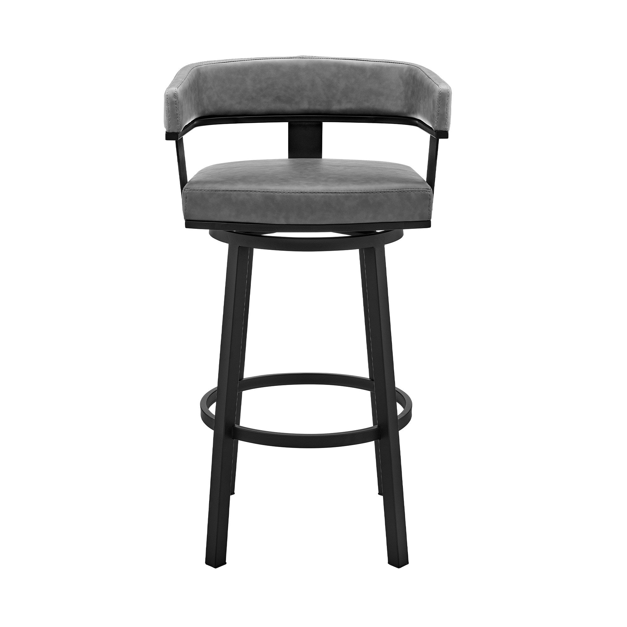 Jack 26 Inch Counter Height Bar Stool, Swivel Chair, Faux Leather, Gray