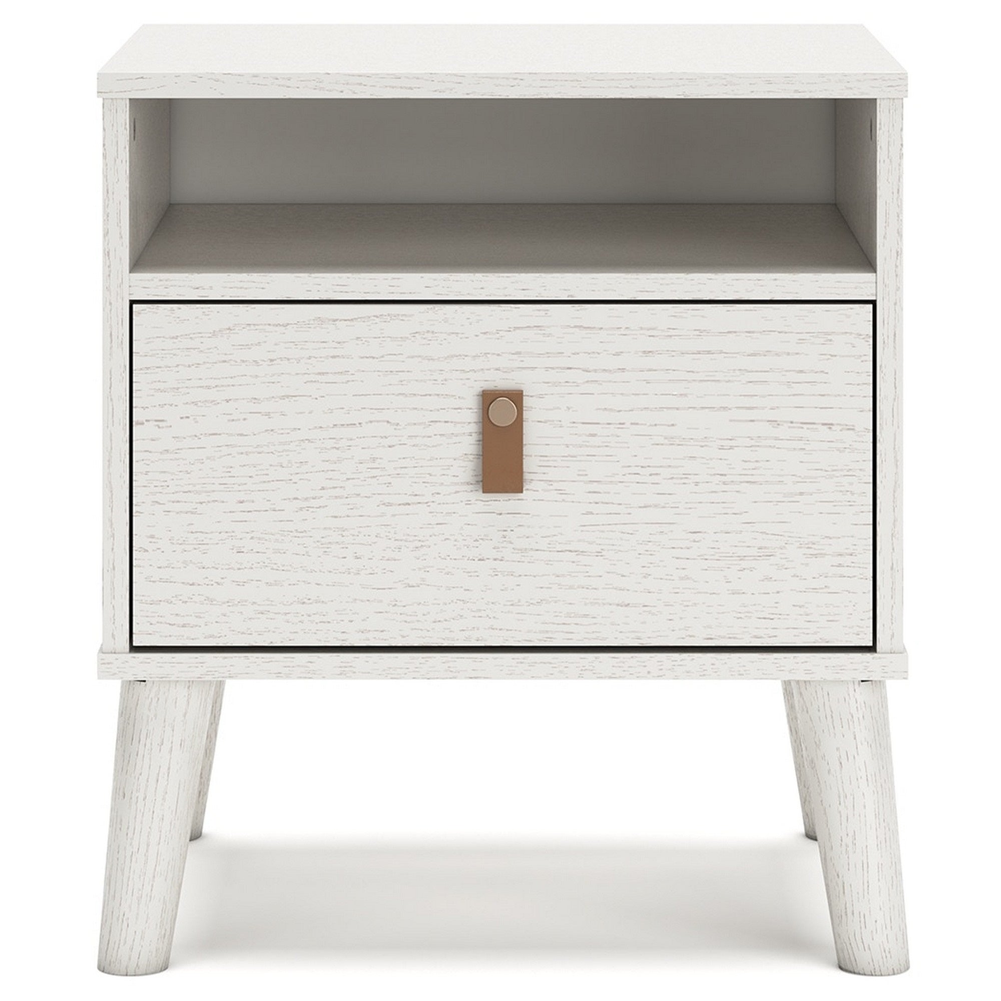 Luna 22 Inch Wood Nightstand, 1 Drawer, Faux Leather Knobs, White Finish